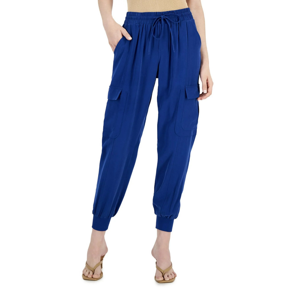 INC International Concepts Women's Pull-on Utility Jogger Pants Sz L Blue Marine